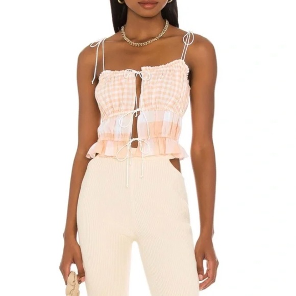 For Love And Lemons Allyson Gingham Orange Tangerine Cropped Top - Picture 1 of 2